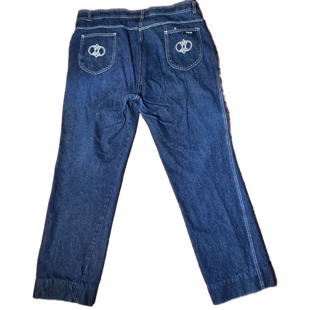 Zacari IC Isaacs & Co Vintage Wide Leg Denim Jeans Indigo Contrast Stitch 38x30